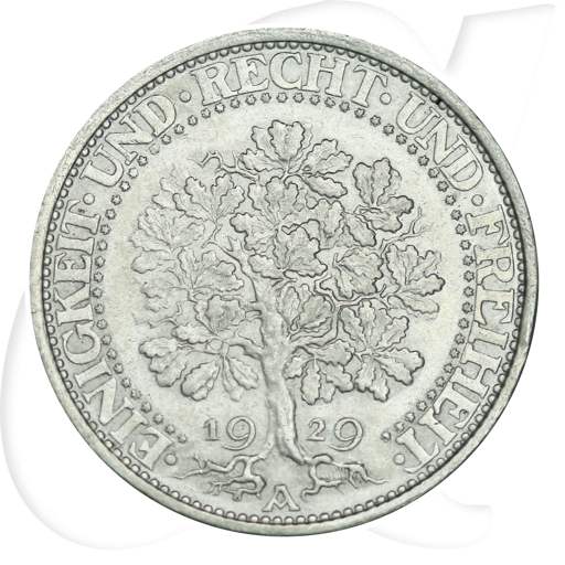 5 Reichsmark Eichbaum 1929 A Münzen-Bildseite