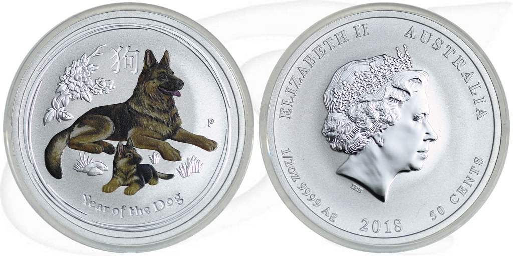 50 Cents 2018 Australien Hund Münze Vorderseite und Rückseite zusammen