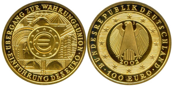BRD 100 Euro 2002 J OVP Einführung des Euro Anlagegold 15,55g fein