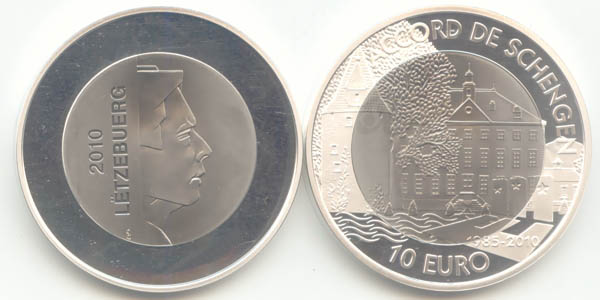 Luxemburg 10 Euro 2010 PL L' Accord de Schengen (Titan)