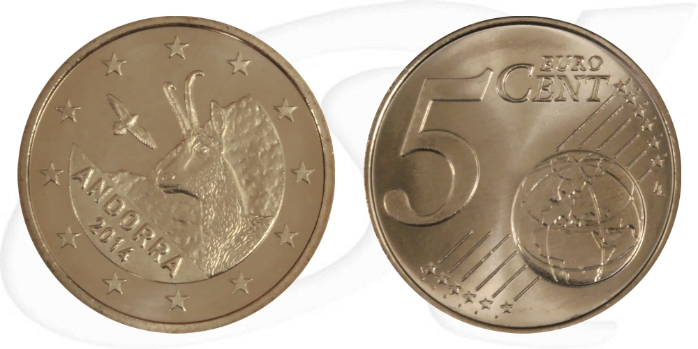 Andorra 5 Cent Kursmünze 2014 st Pyrenäen-Gämse und Bartgeier
