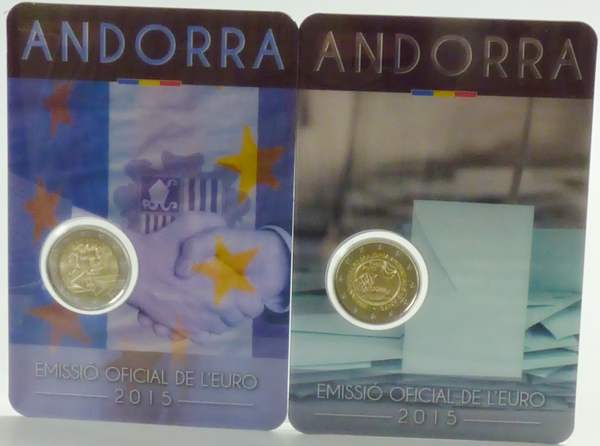 Andorra 2x 2 Euro 2015 st OVP Zollunion und Volljährigkeit mit 18