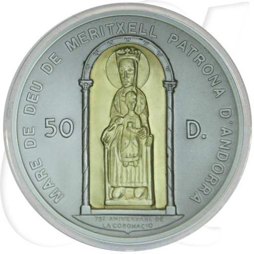 Andorra 50 Diner 1996 st Madonna von Meritxell Münzen-Bildseite