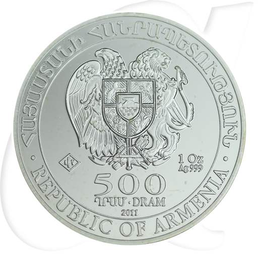 Armenien 2011 Arche Noah 500 Dram Silber Münzen-Wertseite