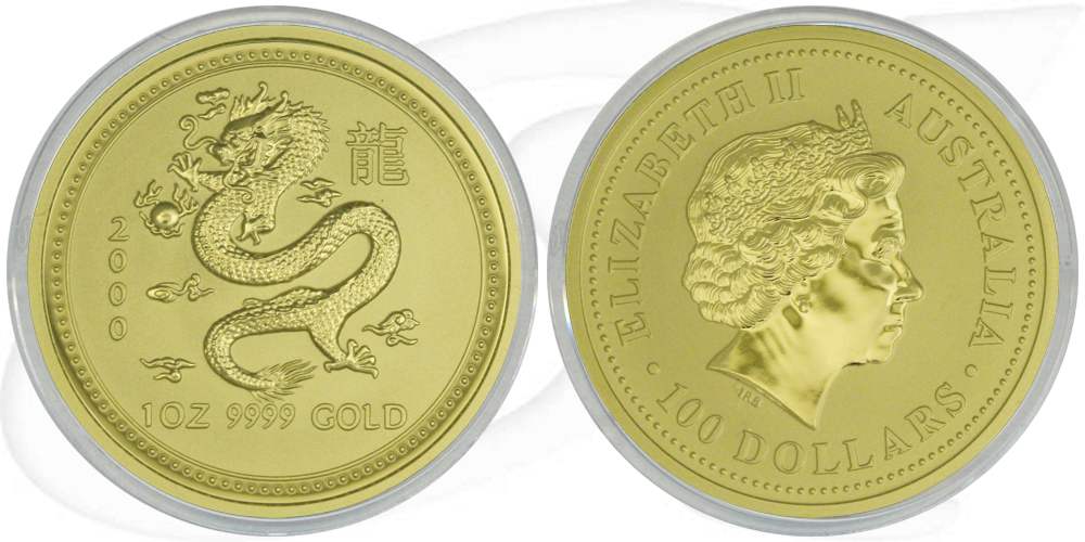 Australien 100 Dollar 2000 Gold fein Lunar I Jahr des Drachen