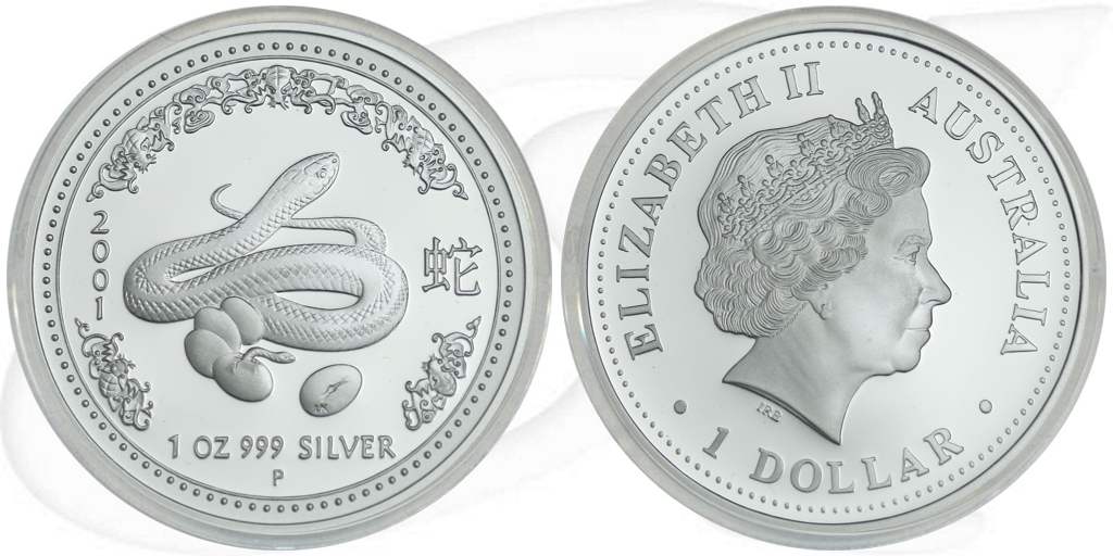 Australien 2001 Lunar Jahr der Schlange 1 Dollar Münze Vorderseite und Rückseite zusammen