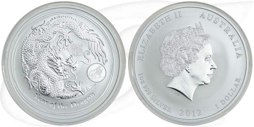 Australien 2012 Lunar Drache Privymark Löwe 1 Dollar Münze Vorderseite und Rückseite zusammen