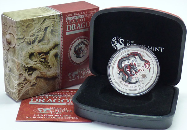 Australien 1 Dollar 2012 BU Silber Schwarzer Drache CoinShow WMF