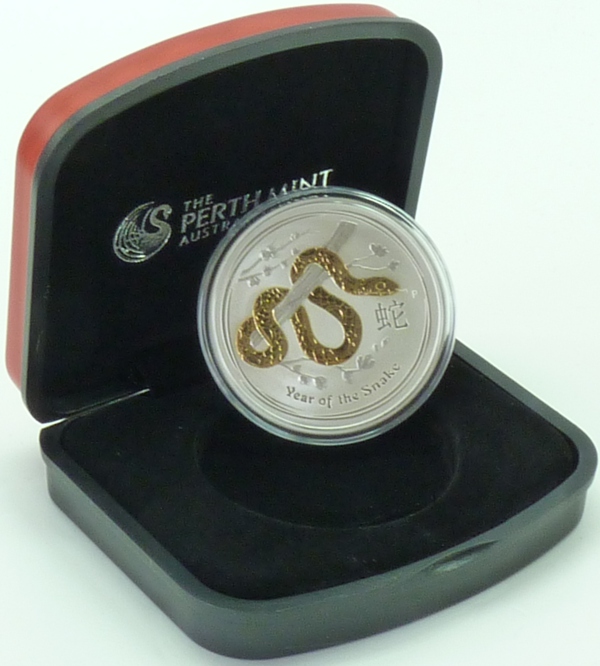 Australien 1 Dollar 2013 PP Silber Lunar II Schlange teilvergoldet