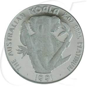 Australien 5 Dollar 1991 PP Platin 1,571g (1/20oz) fein Koala