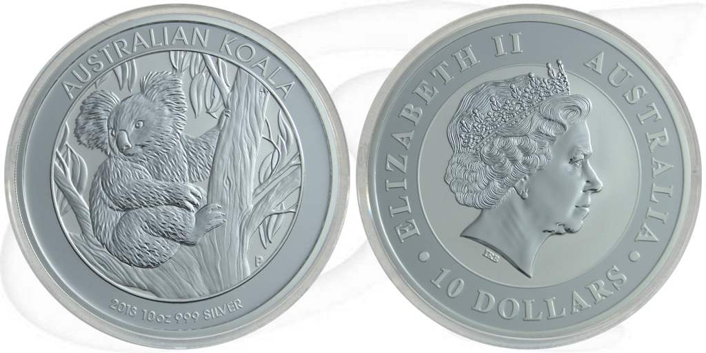 Australien Koala 2013 BU 10 Dollar Silber Münze Vorderseite und Rückseite zusammen
