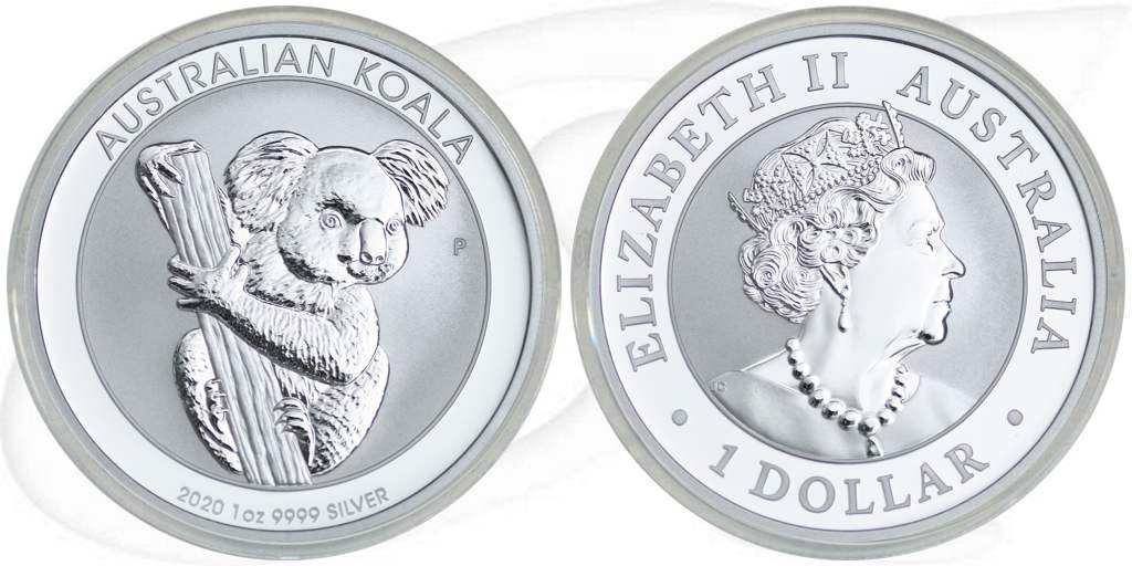 Australien Koala 2020 Silber 1 Dollar Münze Vorderseite und Rückseite zusammen