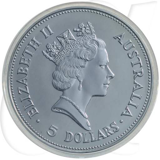 Australien Kookaburra 1990 5 Dollar Silber 1oz st Münzen-Wertseite