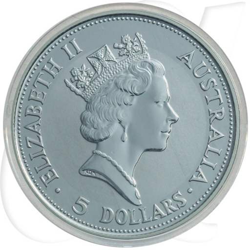 Australien Kookaburra 1991 5 Dollar Silber 1oz st Münzen-Wertseite