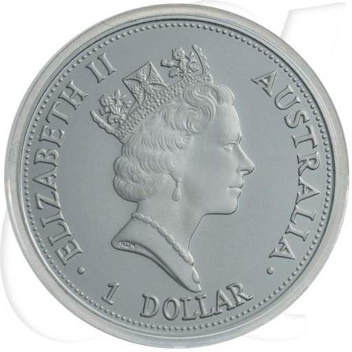 Australien Kookaburra 1992 1 Dollar Silber 1oz PP Münzen-Wertseite