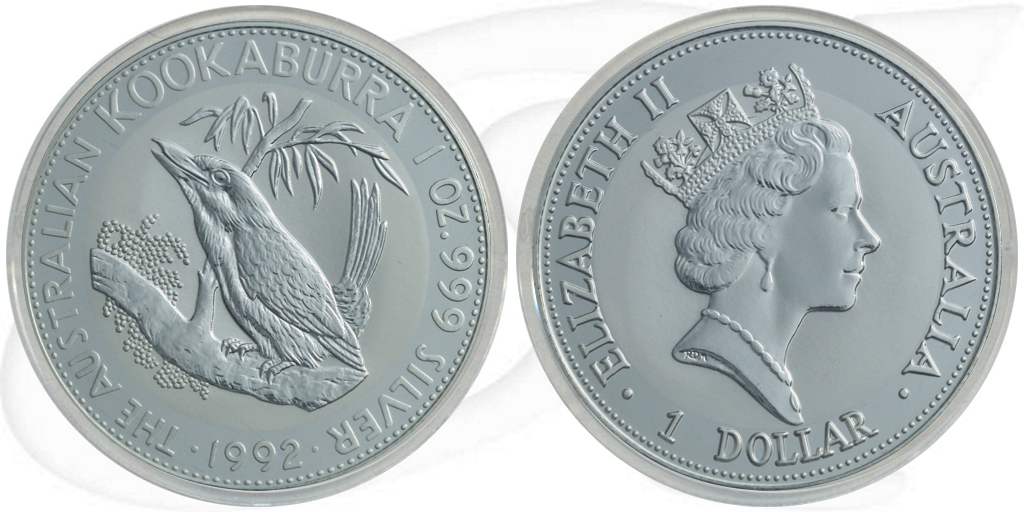 Australien Kookaburra 1992 1 Dollar Silber 1oz st Münze Vorderseite und Rückseite zusammen
