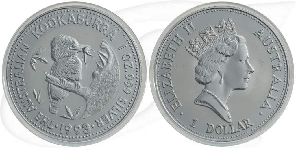 Australien Kookaburra 1993 1 Dollar Silber 1oz st Münze Vorderseite und Rückseite zusammen