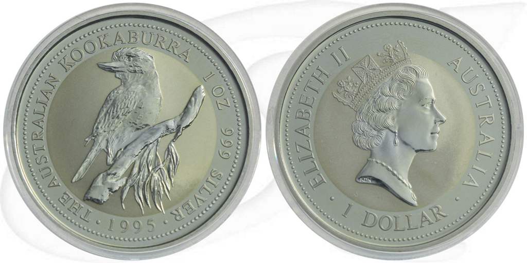 Australien Kookaburra 1995 1 Dollar Silber 1oz st Münze Vorderseite und Rückseite zusammen