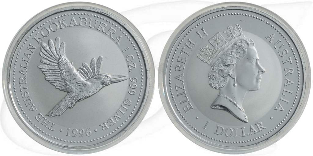 Australien Kookaburra 1996 1 Dollar Silber 1oz st Münze Vorderseite und Rückseite zusammen