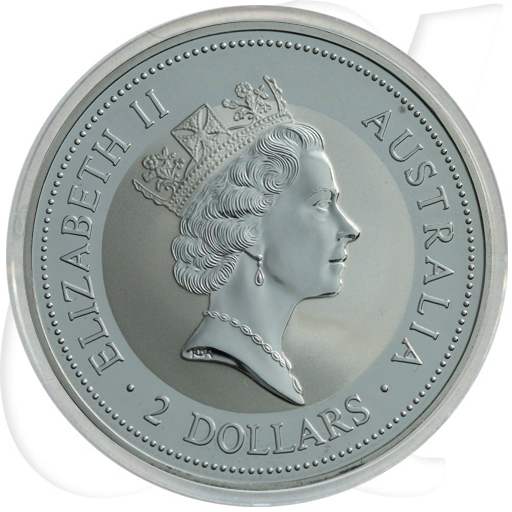 Australien 2 Dollar 1996 BU Kookaburra Silber 2 Unzen Münzen-Wertseite