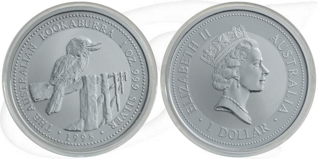 Australien Kookaburra 1998 1 Dollar Silber 1oz st Münze Vorderseite und Rückseite zusammen