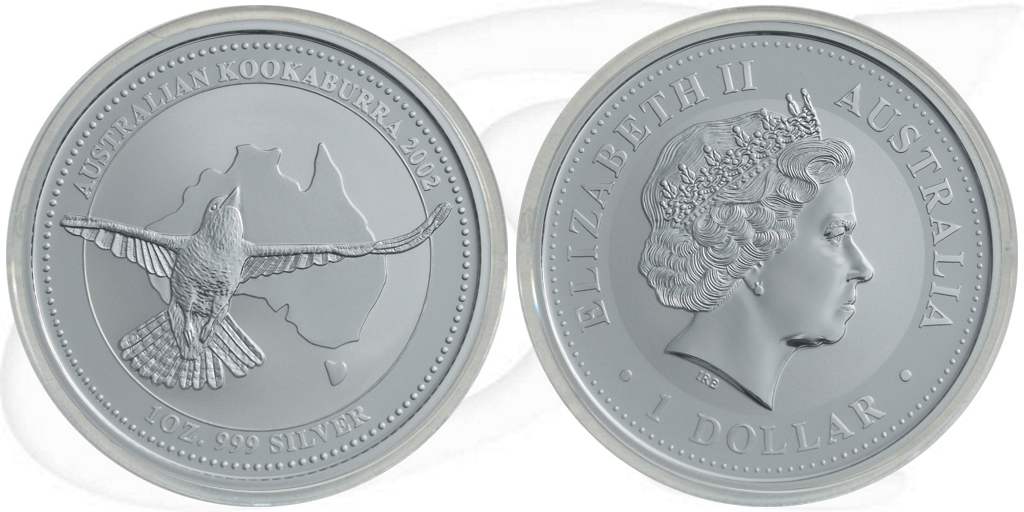 Australien Kookaburra 2002 1 Dollar Silber 1oz st Münze Vorderseite und Rückseite zusammen