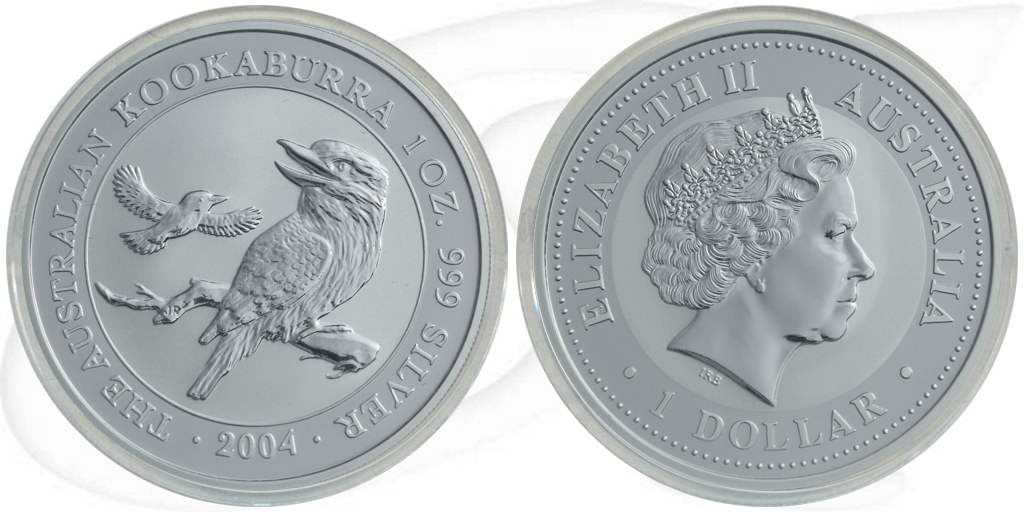 Australien Kookaburra 2004 1 Dollar Silber 1oz st Münze Vorderseite und Rückseite zusammen