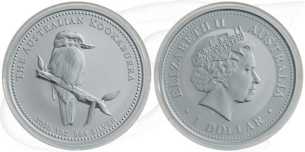 Australien Kookaburra 2005 1 Dollar Silber 1oz st Münze Vorderseite und Rückseite zusammen