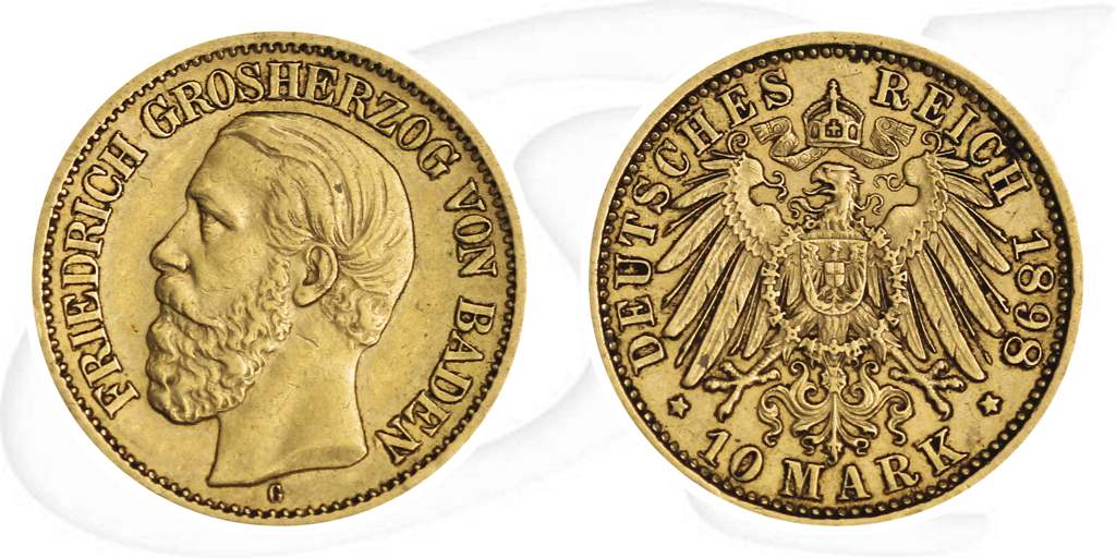 Baden 1898 10 Mark Gold Deutschland Münze Vorderseite und Rückseite zusammen