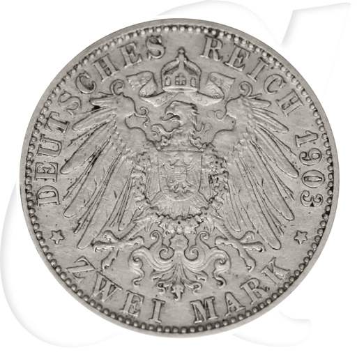 Baden 1903 2 Mark Friedrich Kaiserreich Deutschland Münzen-Wertseite