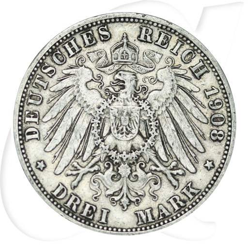 Deutschland Baden 3 Mark 1908 ss ungereinigt Friedrich II.