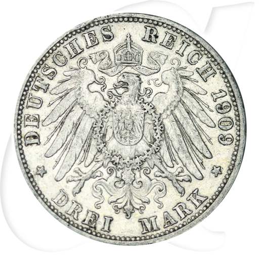 Deutschland Baden 3 Mark 1909 ss ungereinigt Friedrich II.