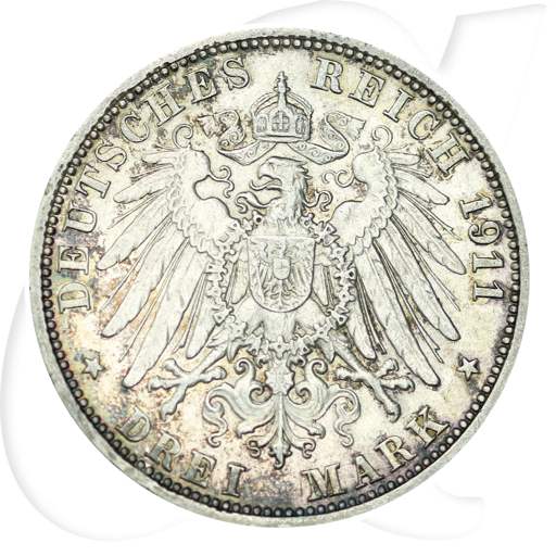 Deutschland Baden 3 Mark 1911 ss ungereinigt Friedrich II.