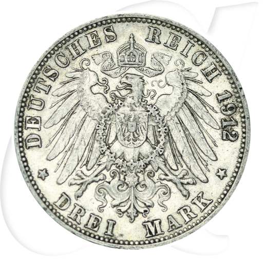 Deutschland Baden 3 Mark 1912 ss ungereinigt Friedrich II.
