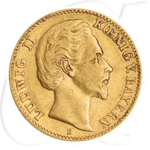 Bayern 1873 10 Mark Gold Ludwig II Deutschland Münzen-Bildseite