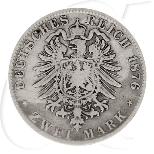 Bayern 1876 2 Mark Ludwig Kaiserreich Deutschland Münzen-Wertseite