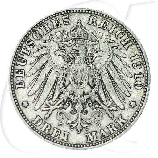 Deutschland Bayern 3 Mark 1910 ss ungereinigt Otto