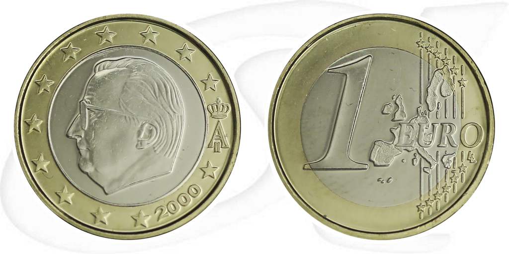 Belgien 2000 1 Euro Umlaufmünze Kursmünze Münze Vorderseite und Rückseite zusammen