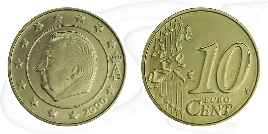 Belgien 2000 10 Cent Umlaufmünze Kursmünze Münze Vorderseite und Rückseite zusammen