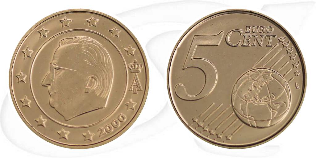 Belgien 2000 5 Cent Umlauf Kurs Münze Vorderseite und Rückseite zusammen