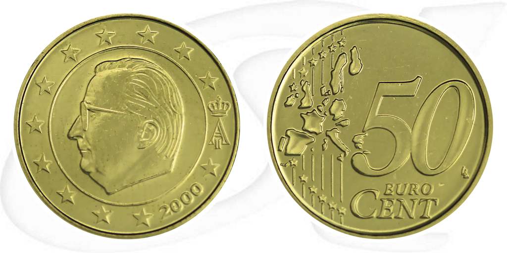 Belgien 2000 50 Cent Umlauf Kurs Münze Vorderseite und Rückseite zusammen
