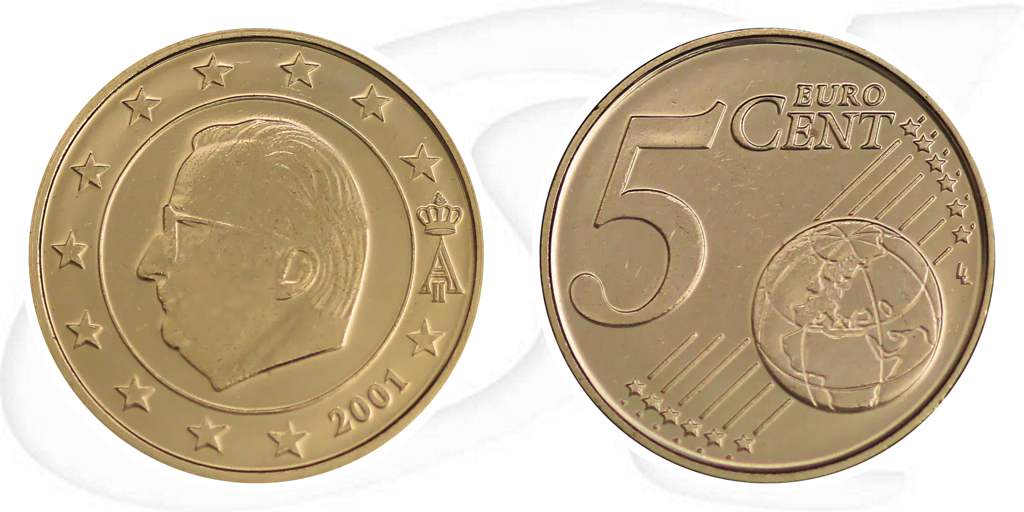 Belgien 2001 5 Cent Umlauf Kurs3 Münze Vorderseite und Rückseite zusammen