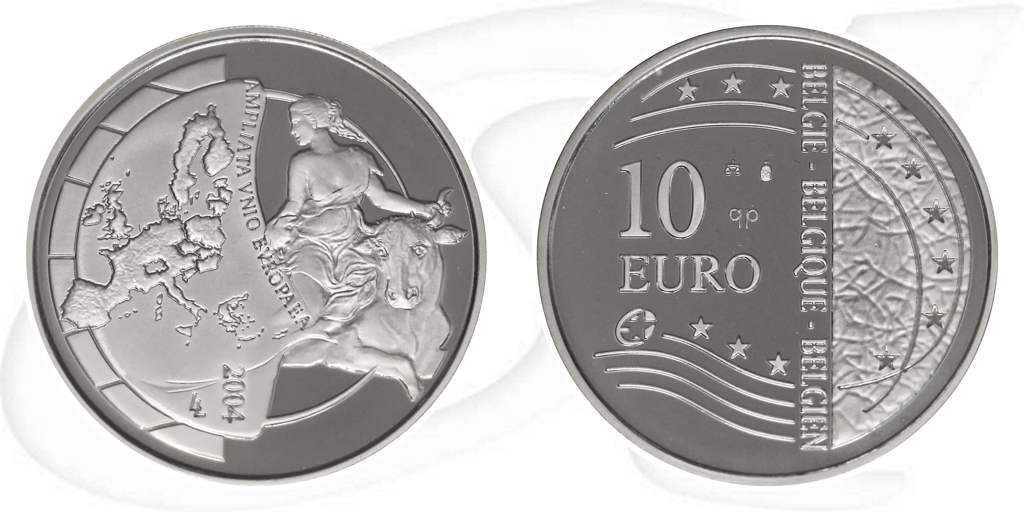 Belgien 2004 PP EU-Erweiterung 10 Euro Münze Vorderseite und Rückseite zusammen