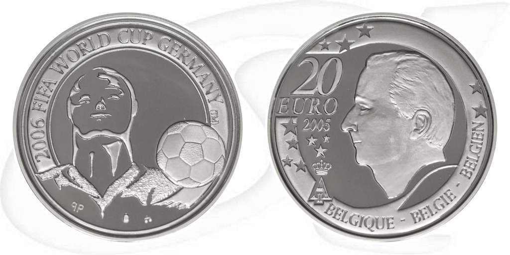 Belgien 2005 Fußball 20 Euro WM Deutschland Münze Vorderseite und Rückseite zusammen