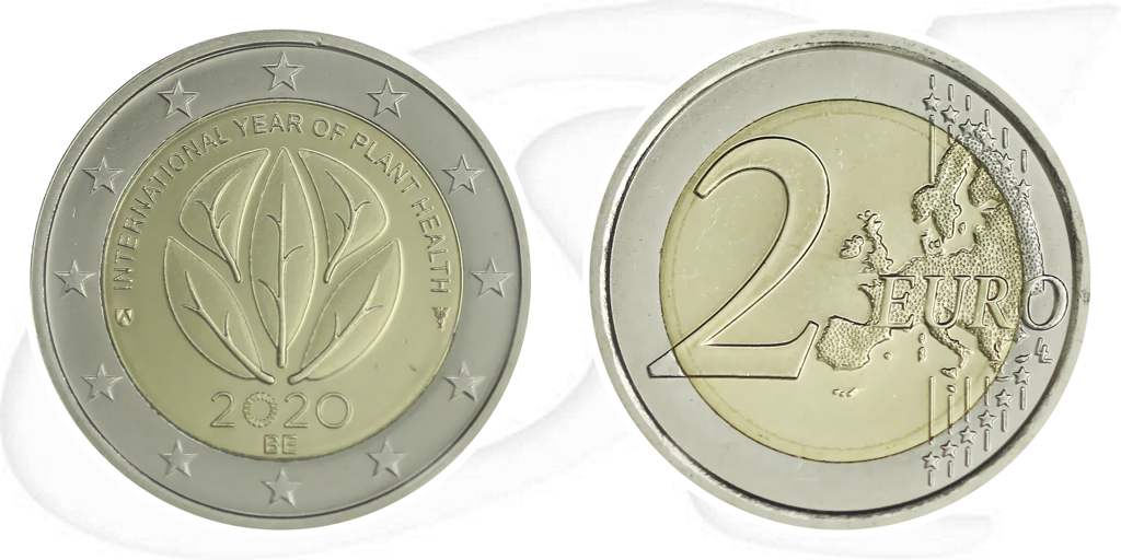 Belgien 2020 2 Euro Jahr der Pflanzengesundheit Coincard Münze Vorderseite und Rückseite zusammen