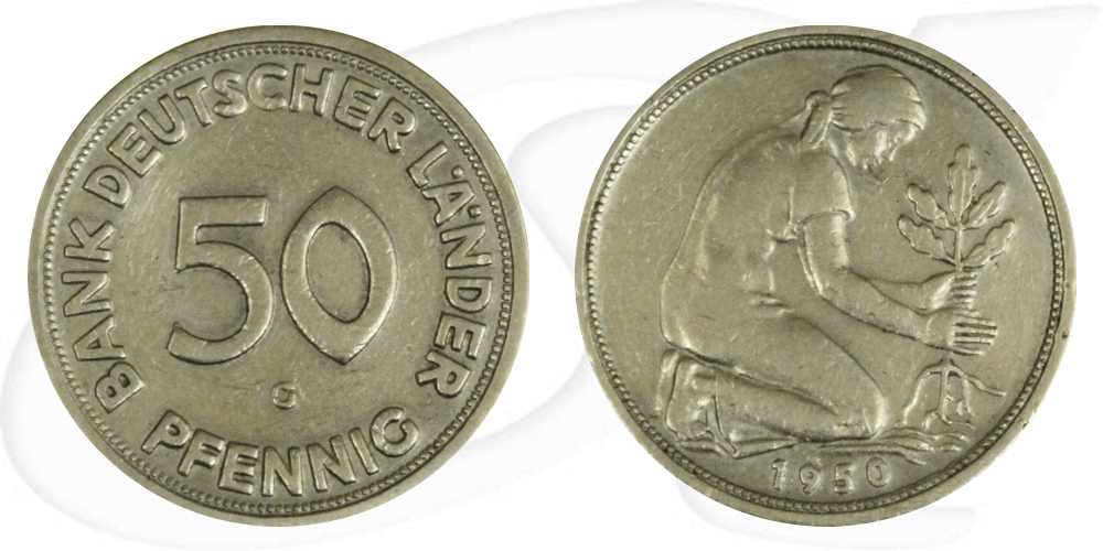 BRD 50 Pf J379 Kursmünze Bank Deutscher Länder 1950 G zirkuliert Bildseite und Wertseite zusammen ohne Münzkapsel