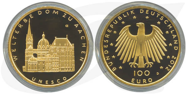 BRD 100 Euro 2012 D st OVP Dom zu Aachen Anlagegold 15,55g fein