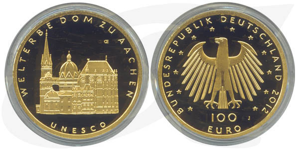 BRD 100 Euro 2012 J st OVP Dom zu Aachen Anlagegold 15,55g fein