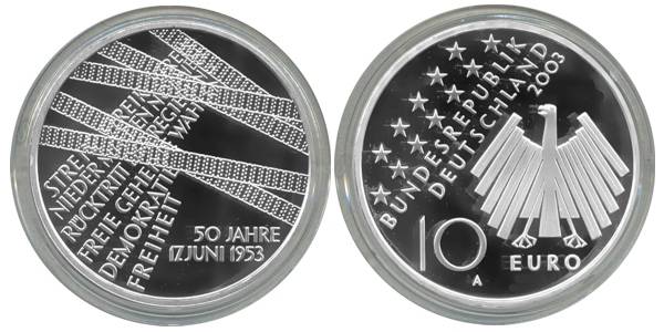 BRD 10 Euro Silber 2003 A Volksaufstand 17. Juni 1953 PP (Spgl)