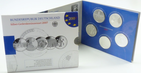 BRD GDM-Set 5x 10 Euro Silber 2007 OVP im Blister PP (Spgl)